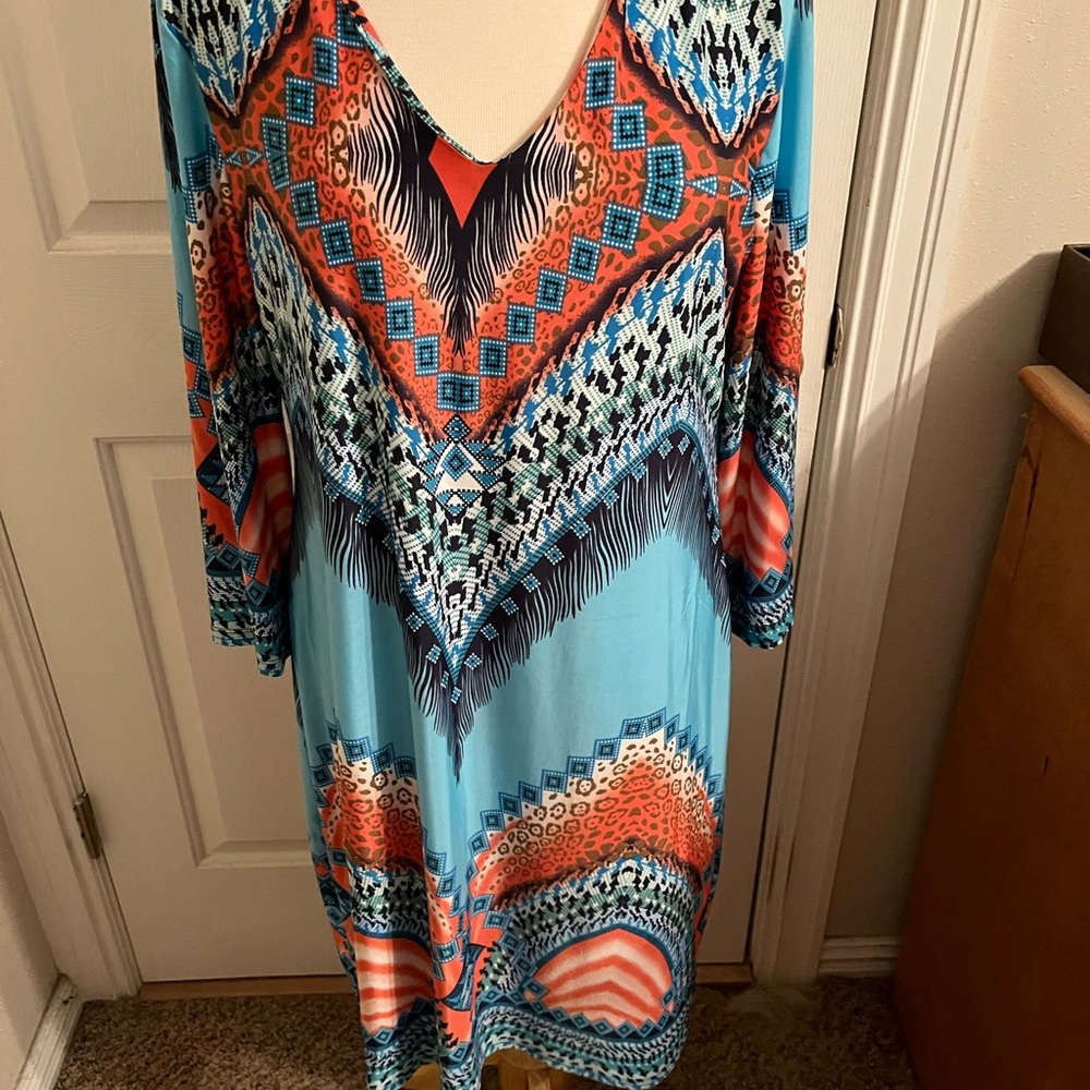 Ladies MT Collection XXL V-Necked Dress.  Polyester/Spandex.  No zip long sleeve